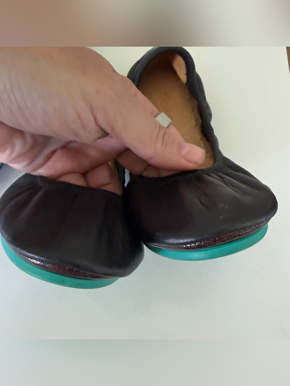 Tieks Black Ballet Flats with Teal Accents - Picture 3 of 6